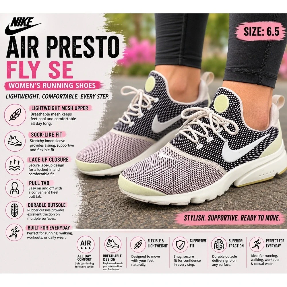 Nike Air Presto Fly SE Vast Grey Women's Size 6.5 Running Gym Shoes 910570-005